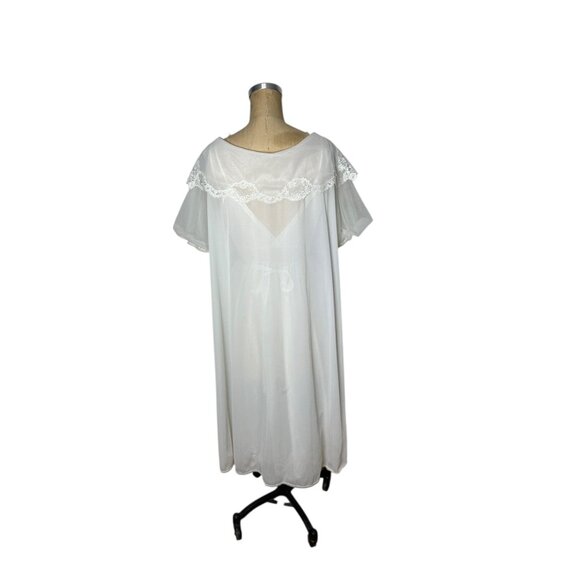 1950s white peignoir 2 pce set nightgown and robe by Rogers Size S - Picture 5 of 10